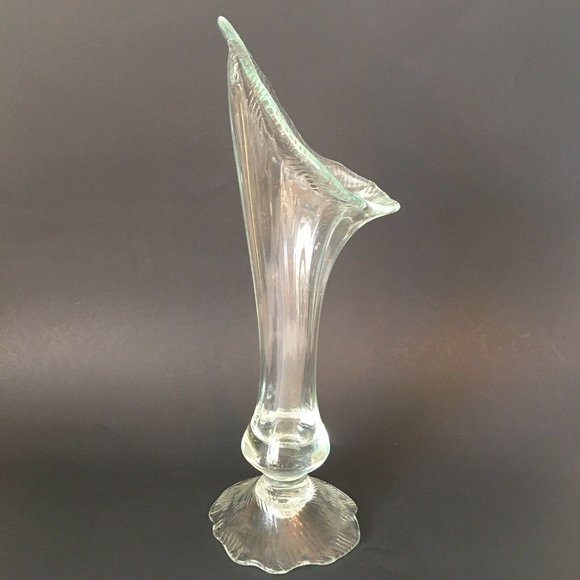 Calla Lily Vase Hand Blown Swung Glass Style Pale Green Tint 13" Vintage - Picture 3 of 12